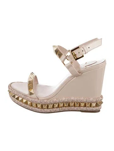 Pre-owned Christian Louboutin Spike Accents Patent Leather Espadrilles In Neutral