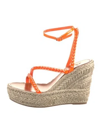 Pre-owned Christian Louboutin Spike Accents Patent Leather Espadrilles In Orange