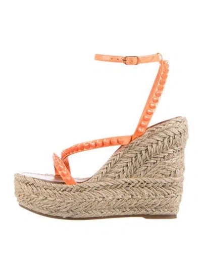 Pre-owned Christian Louboutin Spike Accents Patent Leather Espadrilles In Orange