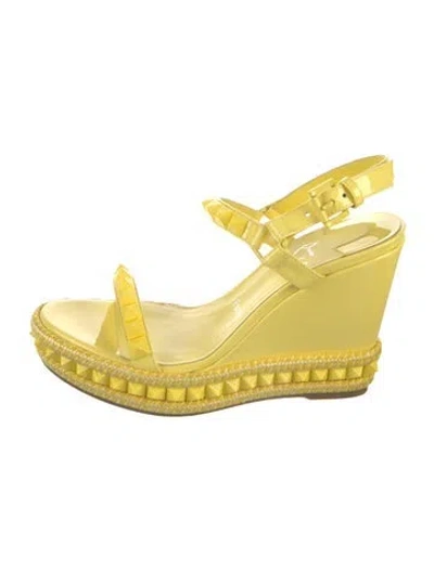 Pre-owned Christian Louboutin Spike Accents Patent Leather Espadrilles In Yellow