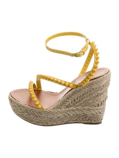 Pre-owned Christian Louboutin Spike Accents Patent Leather Espadrilles In Yellow