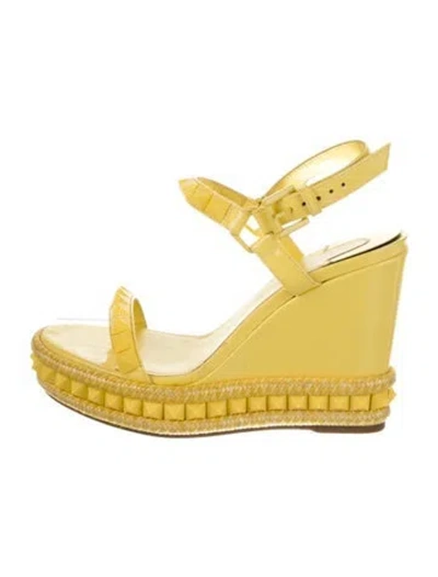 Pre-owned Christian Louboutin Spike Accents Patent Leather Espadrilles In Yellow