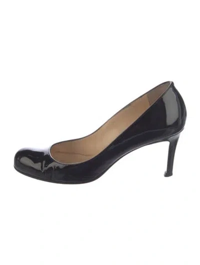 Pre-owned Christian Louboutin Spike Accents Patent Leather Flats In Blue