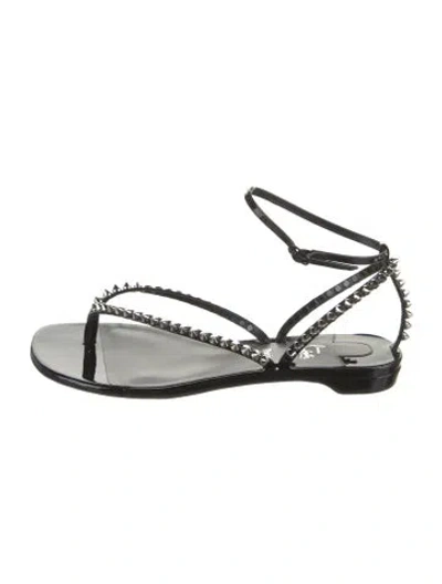 Pre-owned Christian Louboutin Spike Accents Patent Leather Gladiator Sandals In Black
