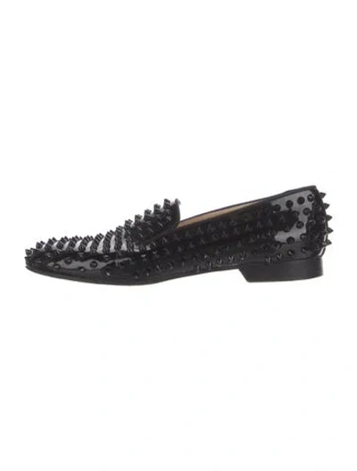 Pre-owned Christian Louboutin Spike Accents Patent Leather Loafers In Black