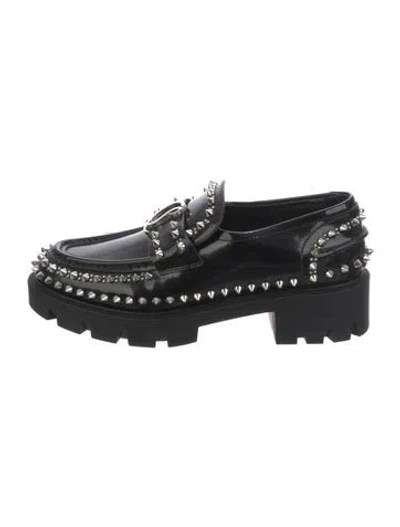 Pre-owned Christian Louboutin Spike Accents Patent Leather Loafers In Black