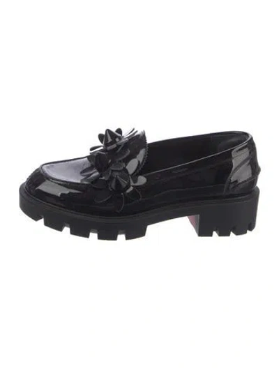 Pre-owned Christian Louboutin Spike Accents Patent Leather Loafers In Black