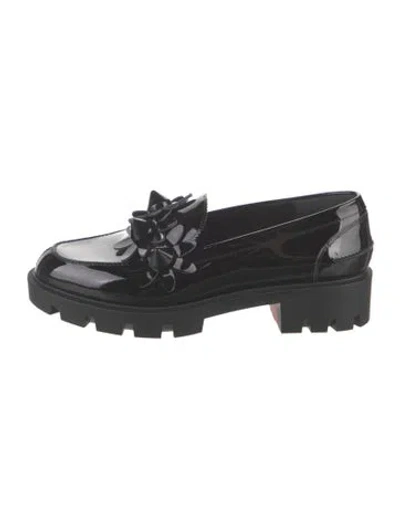 Pre-owned Christian Louboutin Spike Accents Patent Leather Loafers In Black
