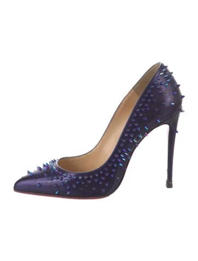 Pre-owned Christian Louboutin Spike Accents Patent Leather Pumps In Purple