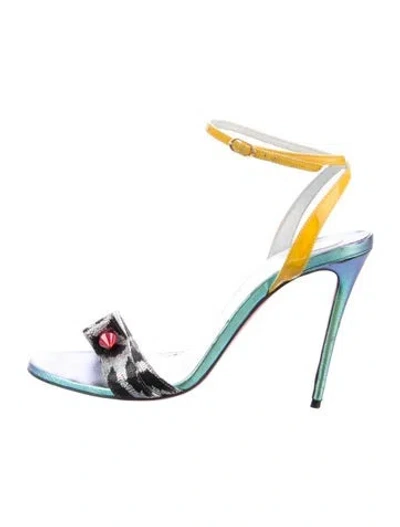 Pre-owned Christian Louboutin Spike Accents Patent Leather Sandals In Blue
