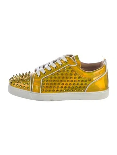 Pre-owned Christian Louboutin Spike Accents Patent Leather Sneakers In Metallic/yellow