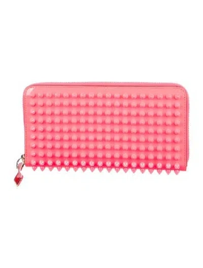 Pre-owned Christian Louboutin Spike Accents Patent Leather Wallet In Pink