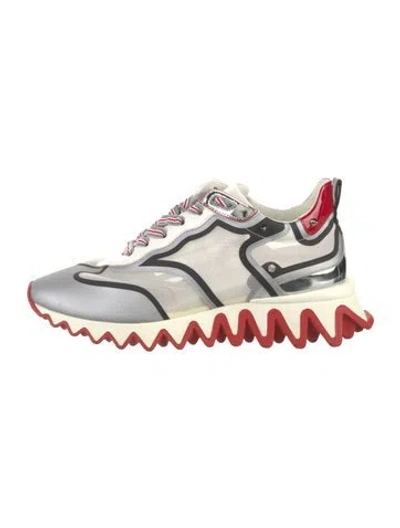 Pre-owned Christian Louboutin Spike Accents Patterned Sneakers In White