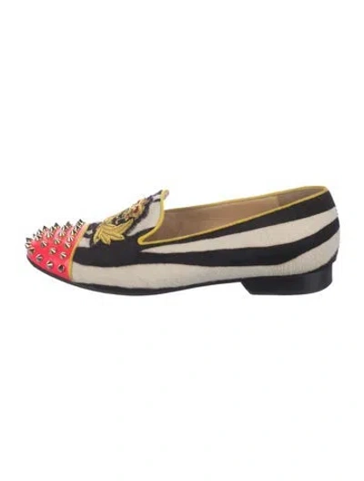 Pre-owned Christian Louboutin Spike Accents Ponyhair Loafers In Black