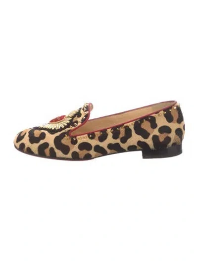 Pre-owned Christian Louboutin Spike Accents Ponyhair Loafers In Neutral