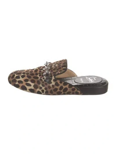 Pre-owned Christian Louboutin Spike Accents Ponyhair Mules In Brown