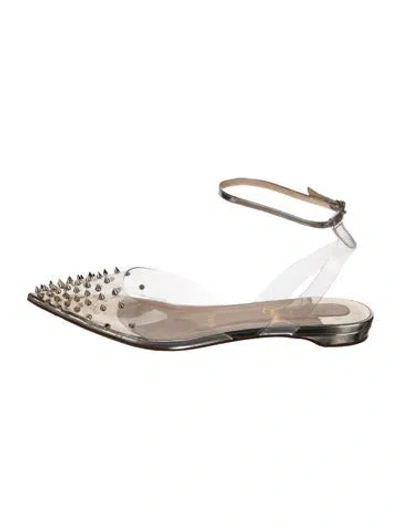 Pre-owned Christian Louboutin Spike Accents Pvc Flats In Silver