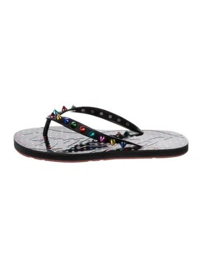 Pre-owned Christian Louboutin Spike Accents Rubber Flip Flops In Black