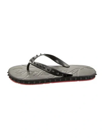 Pre-owned Christian Louboutin Spike Accents Rubber Flip Flops In Black