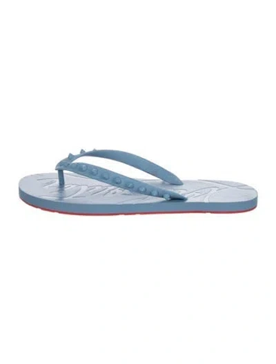 Pre-owned Christian Louboutin Spike Accents Rubber Flip Flops In Blue