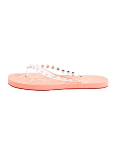 Pre-owned Christian Louboutin Spike Accents Rubber Flip Flops In Clear
