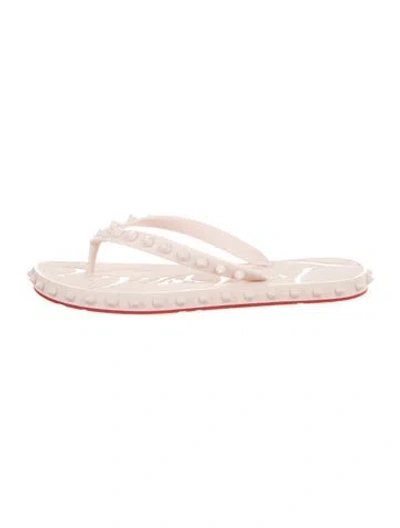 Pre-owned Christian Louboutin Spike Accents Rubber Flip Flops In Neutrals