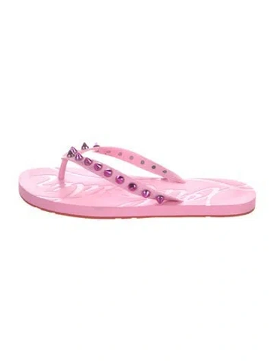 Pre-owned Christian Louboutin Spike Accents Rubber Flip Flops In Pink