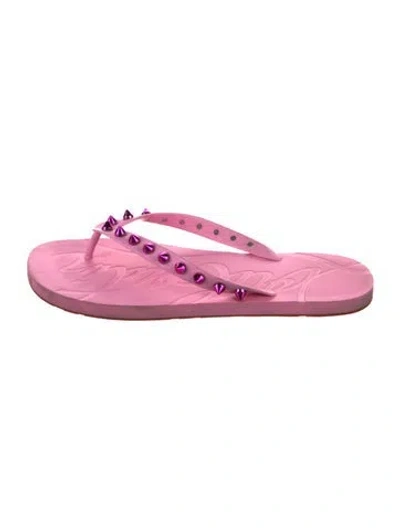 Pre-owned Christian Louboutin Spike Accents Rubber Flip Flops In Pink