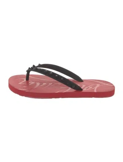 Pre-owned Christian Louboutin Spike Accents Rubber Flip Flops In Red
