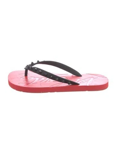 Pre-owned Christian Louboutin Spike Accents Rubber Flip Flops In Red