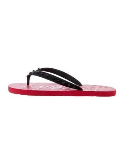 Pre-owned Christian Louboutin Spike Accents Rubber Flip Flops In Red