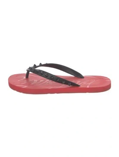Pre-owned Christian Louboutin Spike Accents Rubber Flip Flops In Red