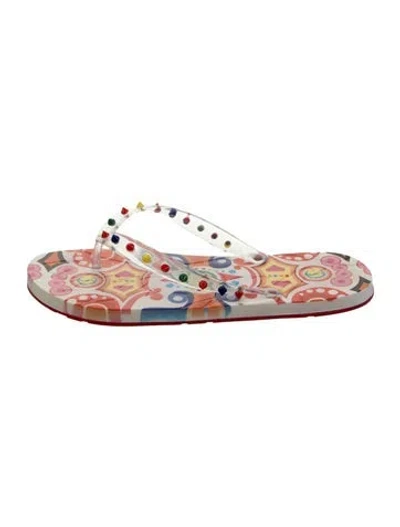 Pre-owned Christian Louboutin Spike Accents Rubber Flip Flops In Silver