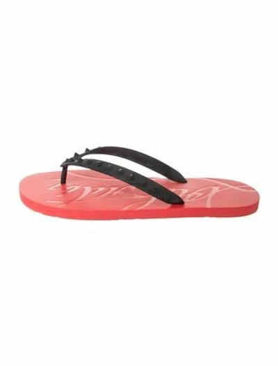 Pre-owned Christian Louboutin Spike Accents Rubber Flip Flops W/ Tags In Black/red