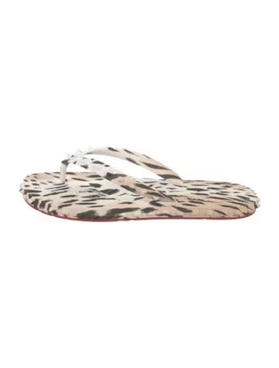 Pre-owned Christian Louboutin Spike Accents Rubber Flip Flops W/ Tags In Neutrals