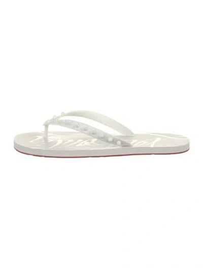 Pre-owned Christian Louboutin Spike Accents Rubber Flip Flops W/ Tags In White