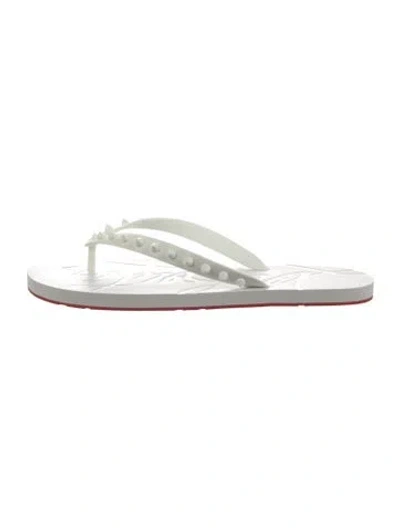 Pre-owned Christian Louboutin Spike Accents Rubber Flip Flops W/ Tags In White