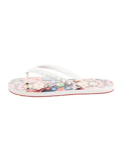 Pre-owned Christian Louboutin Spike Accents Rubber Flip Flops W/ Tags In White