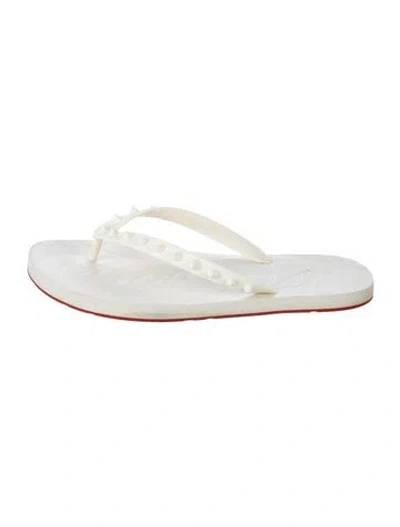 Pre-owned Christian Louboutin Spike Accents Rubber Flip Flops In White