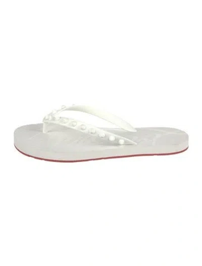 Pre-owned Christian Louboutin Spike Accents Rubber Flip Flops In White