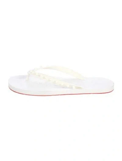 Pre-owned Christian Louboutin Spike Accents Rubber Flip Flops In White