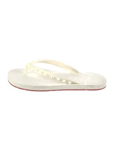 Pre-owned Christian Louboutin Spike Accents Rubber Flip Flops In White