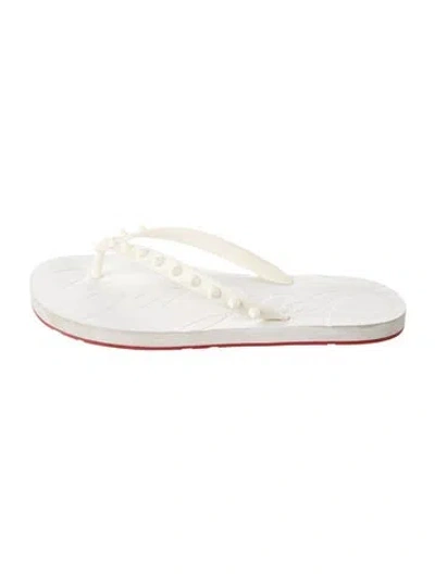 Pre-owned Christian Louboutin Spike Accents Rubber Flip Flops In White