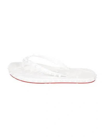 Pre-owned Christian Louboutin Spike Accents Rubber Flip Flops In White