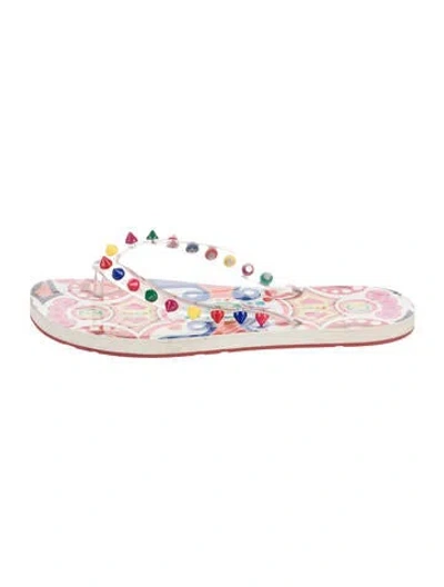 Pre-owned Christian Louboutin Spike Accents Rubber Flip Flops In White