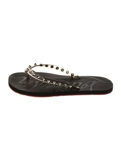 Pre-owned Christian Louboutin Spike Accents Rubber Slides In Black