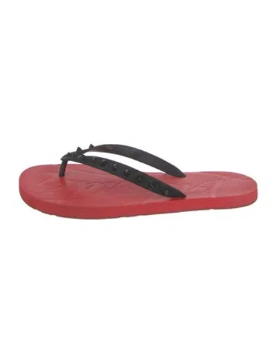 Pre-owned Christian Louboutin Spike Accents Rubber Slides In Black