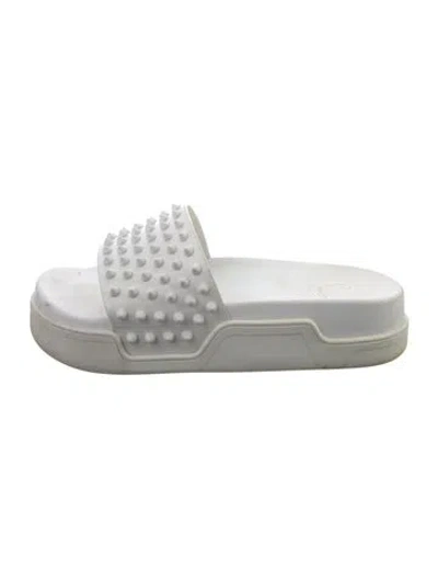Pre-owned Christian Louboutin Spike Accents Rubber Slides In White