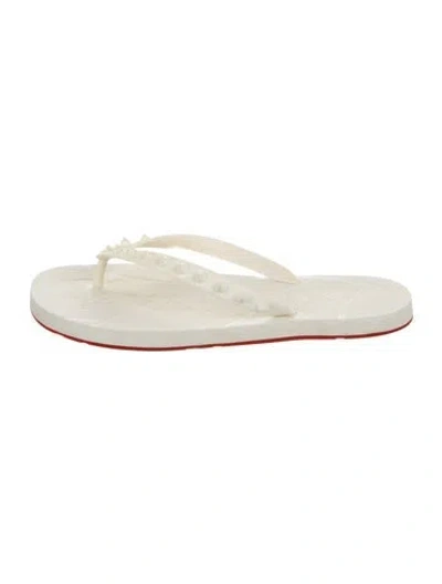 Pre-owned Christian Louboutin Spike Accents Rubber Slides In White