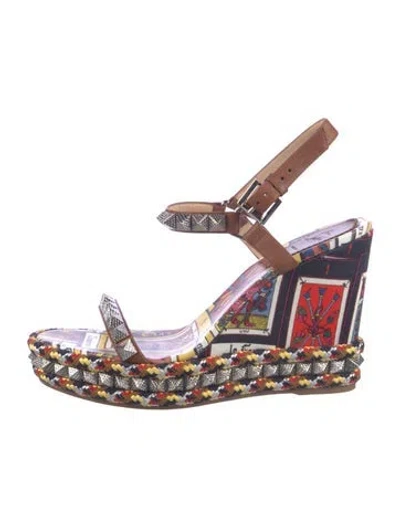 Pre-owned Christian Louboutin Spike Accents Satin Espadrilles In Brown